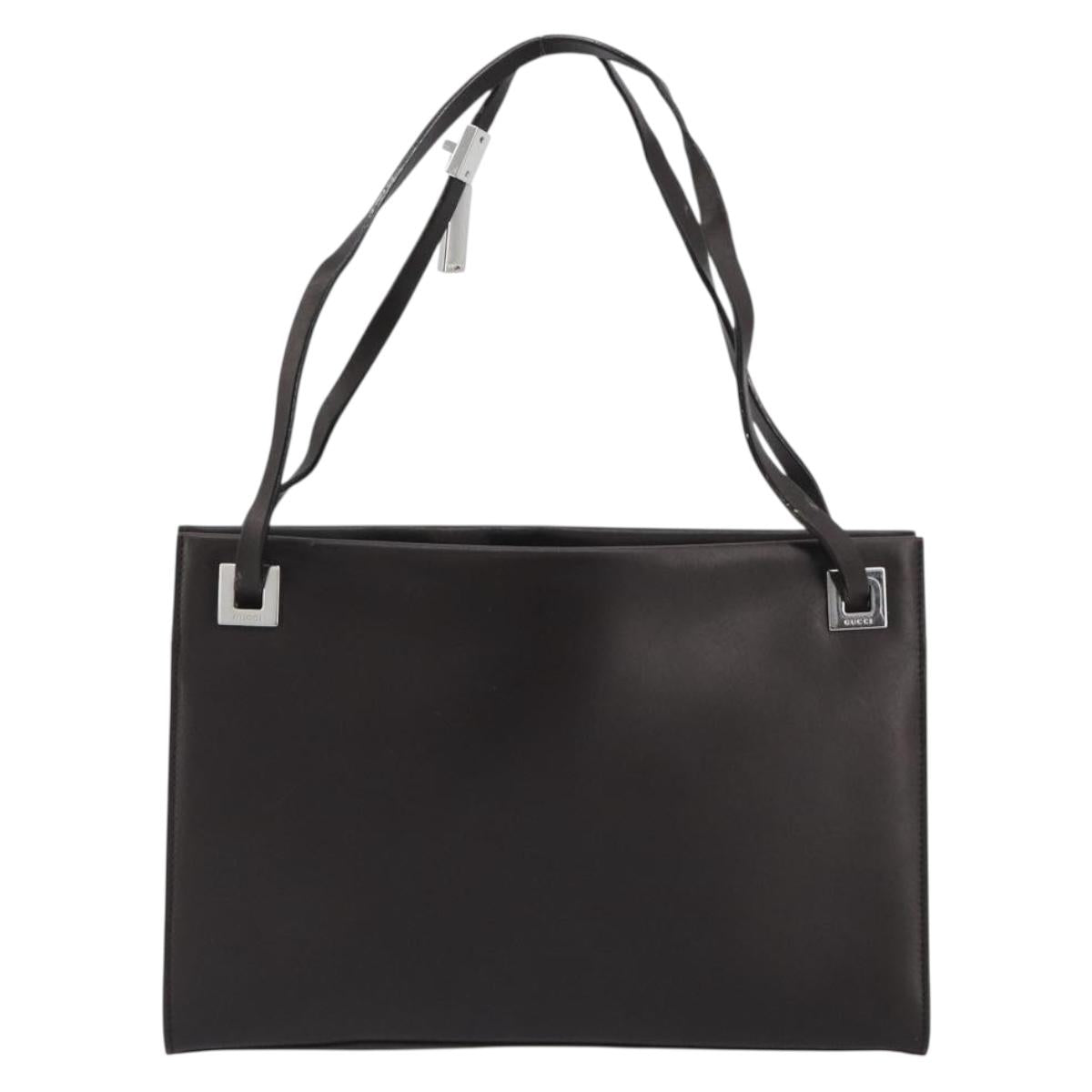 GUCCI Shoulder Bag Leather Dark Brown Silver Auth bs36023