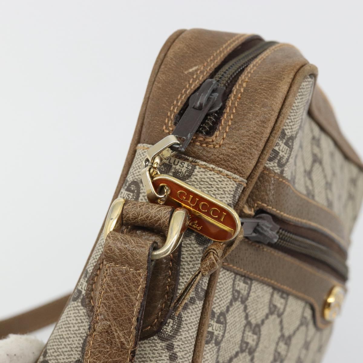 GUCCI GG Plus Supreme Shoulder Bag PVC Beige Gold Auth bs36024