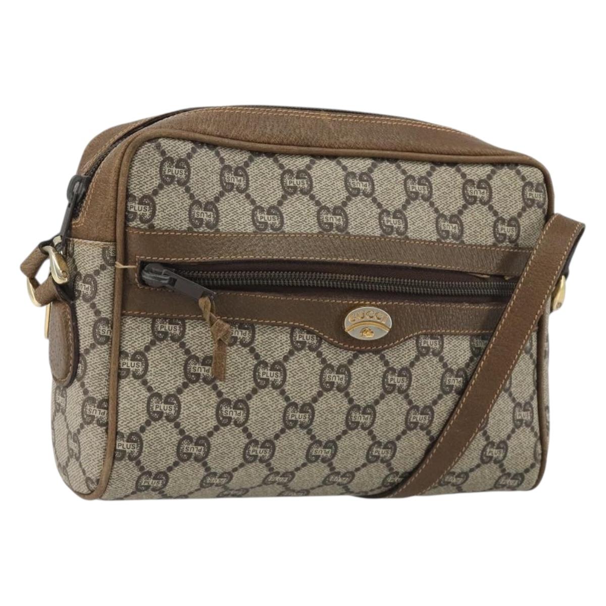 GUCCI GG Plus Supreme Shoulder Bag PVC Beige Gold Auth bs36024