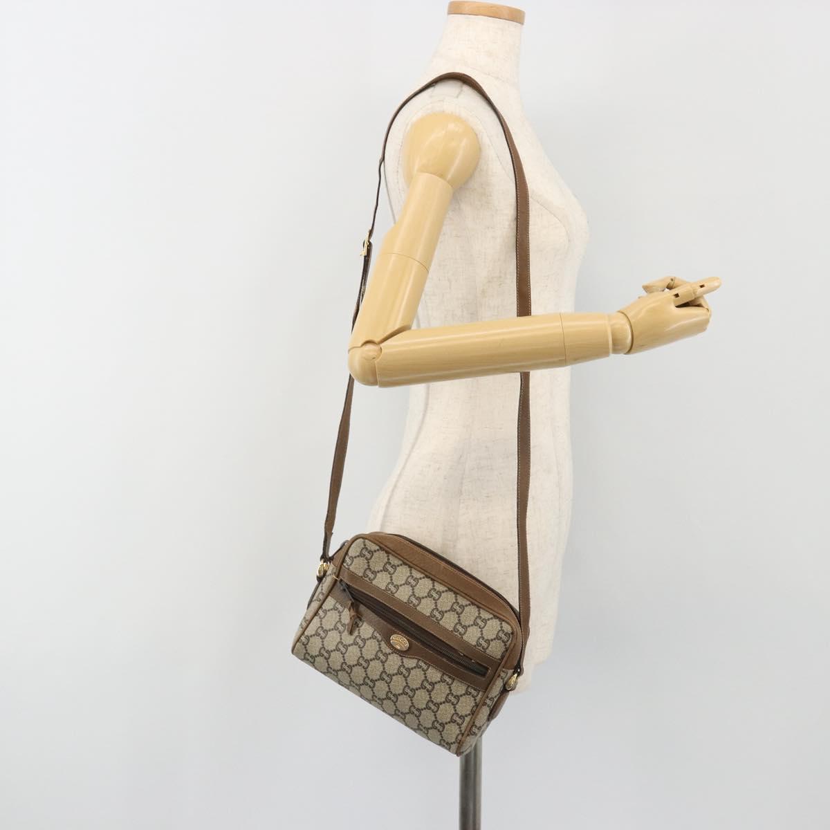 GUCCI GG Plus Supreme Shoulder Bag PVC Beige Gold Auth bs36024