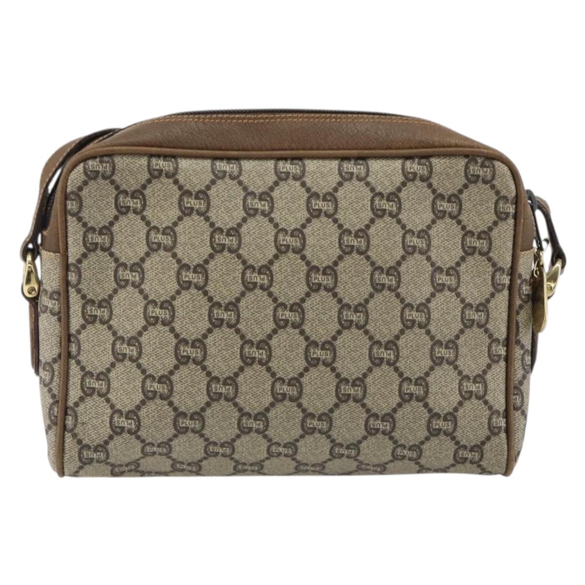 GUCCI GG Plus Supreme Shoulder Bag PVC Beige Gold Auth bs36024