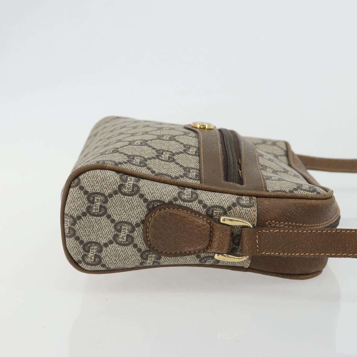 GUCCI GG Plus Supreme Shoulder Bag PVC Beige Gold Auth bs36024