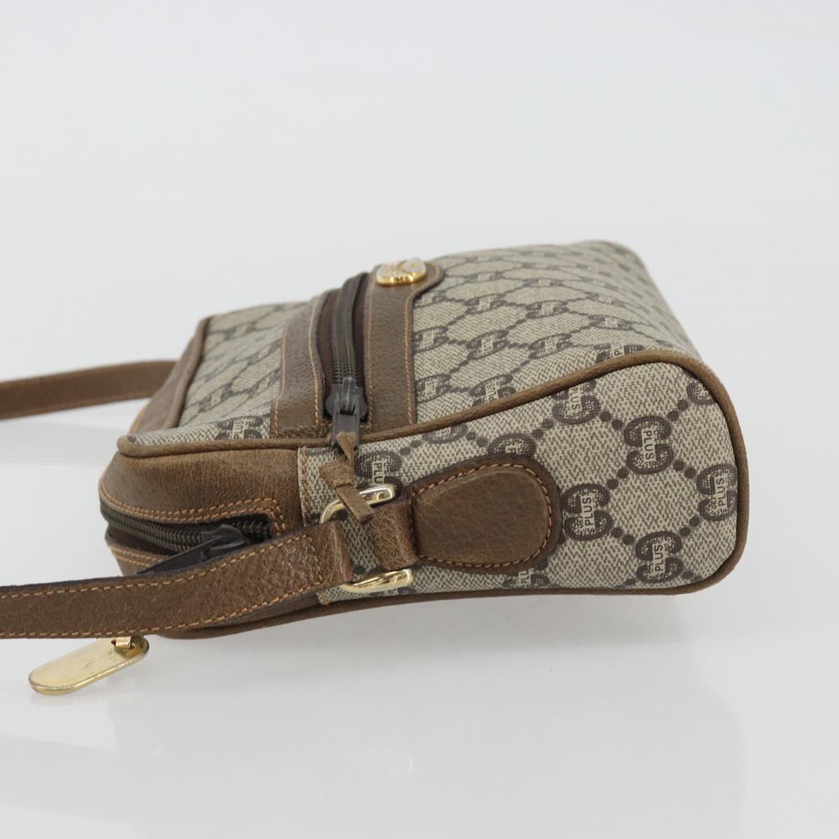 GUCCI GG Plus Supreme Shoulder Bag PVC Beige Gold Auth bs36024