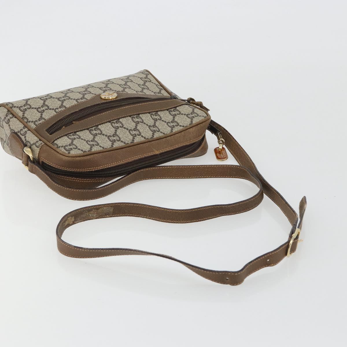 GUCCI GG Plus Supreme Shoulder Bag PVC Beige Gold Auth bs36024