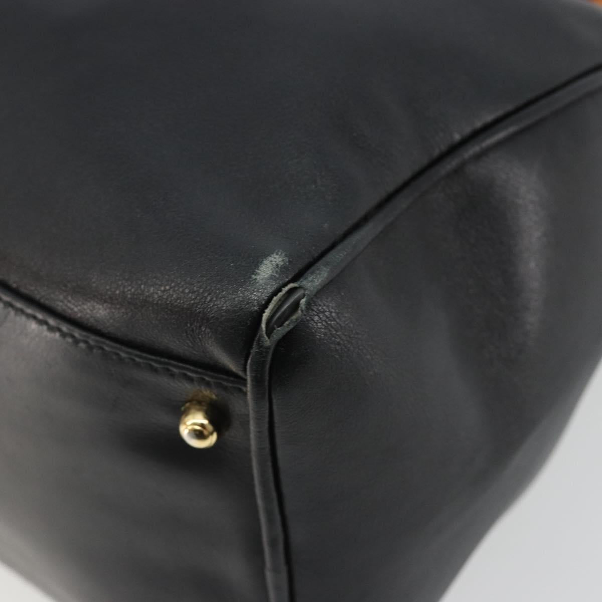 GUCCI Bamboo Hand Bag Leather Black Gold 000 122 0294 Auth bs36025
