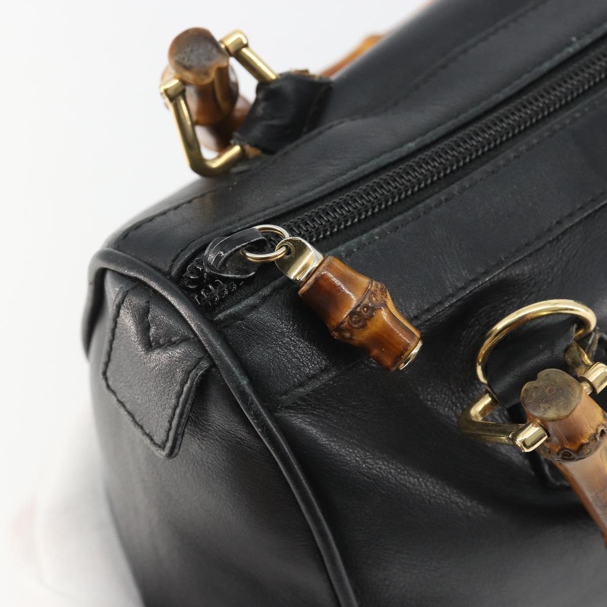 GUCCI Bamboo Hand Bag Leather Black Gold 000 122 0294 Auth bs36025