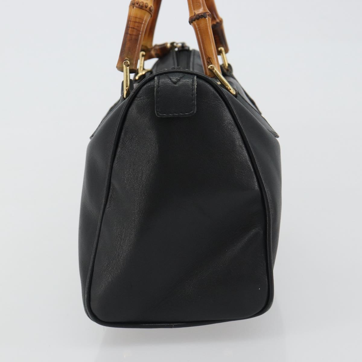 GUCCI Bamboo Hand Bag Leather Black Gold 000 122 0294 Auth bs36025