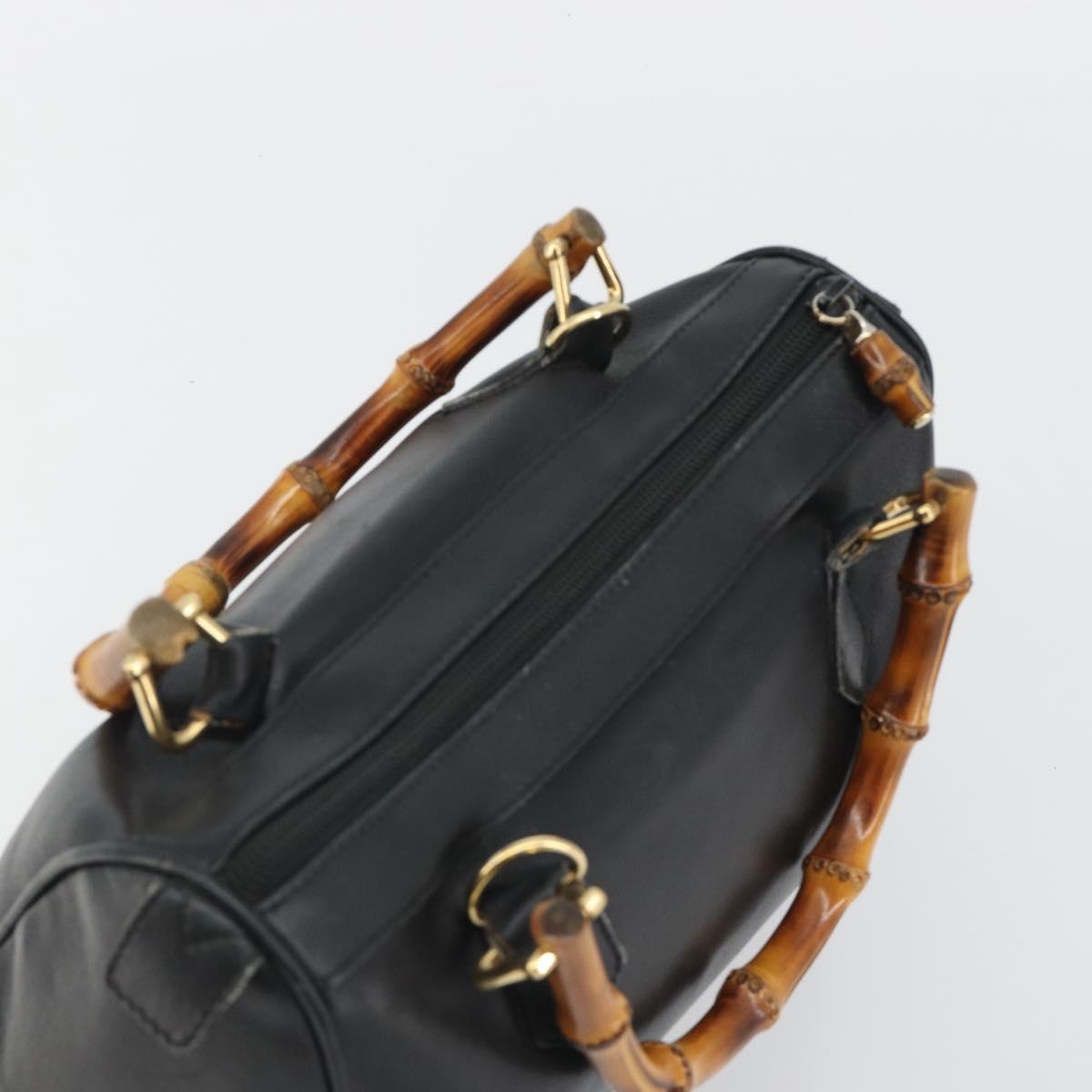 GUCCI Bamboo Hand Bag Leather Black Gold 000 122 0294 Auth bs36025