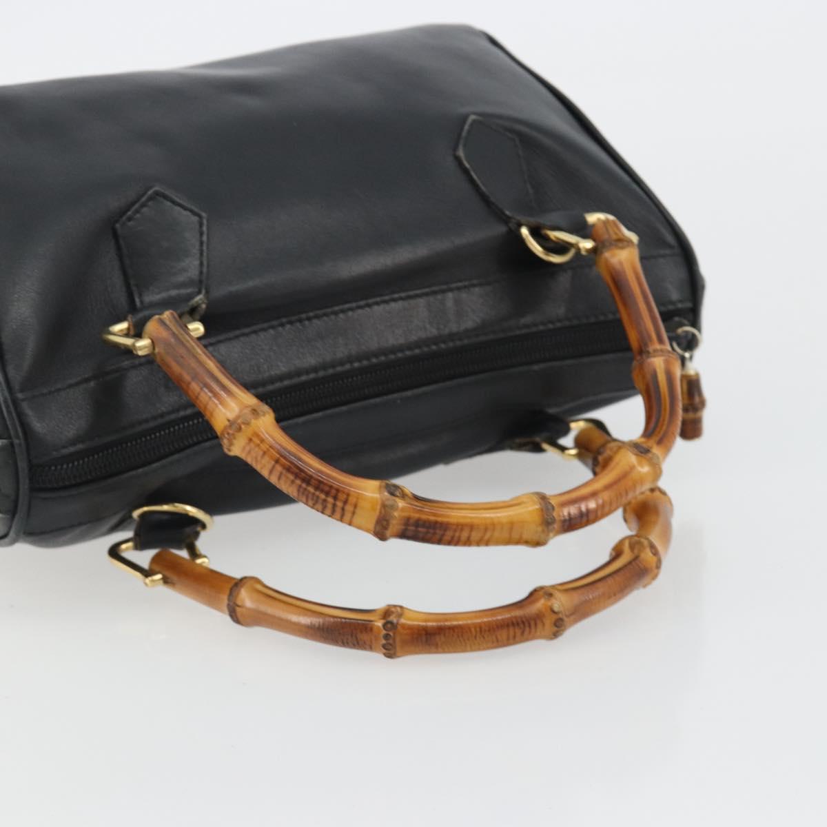 GUCCI Bamboo Hand Bag Leather Black Gold 000 122 0294 Auth bs36025