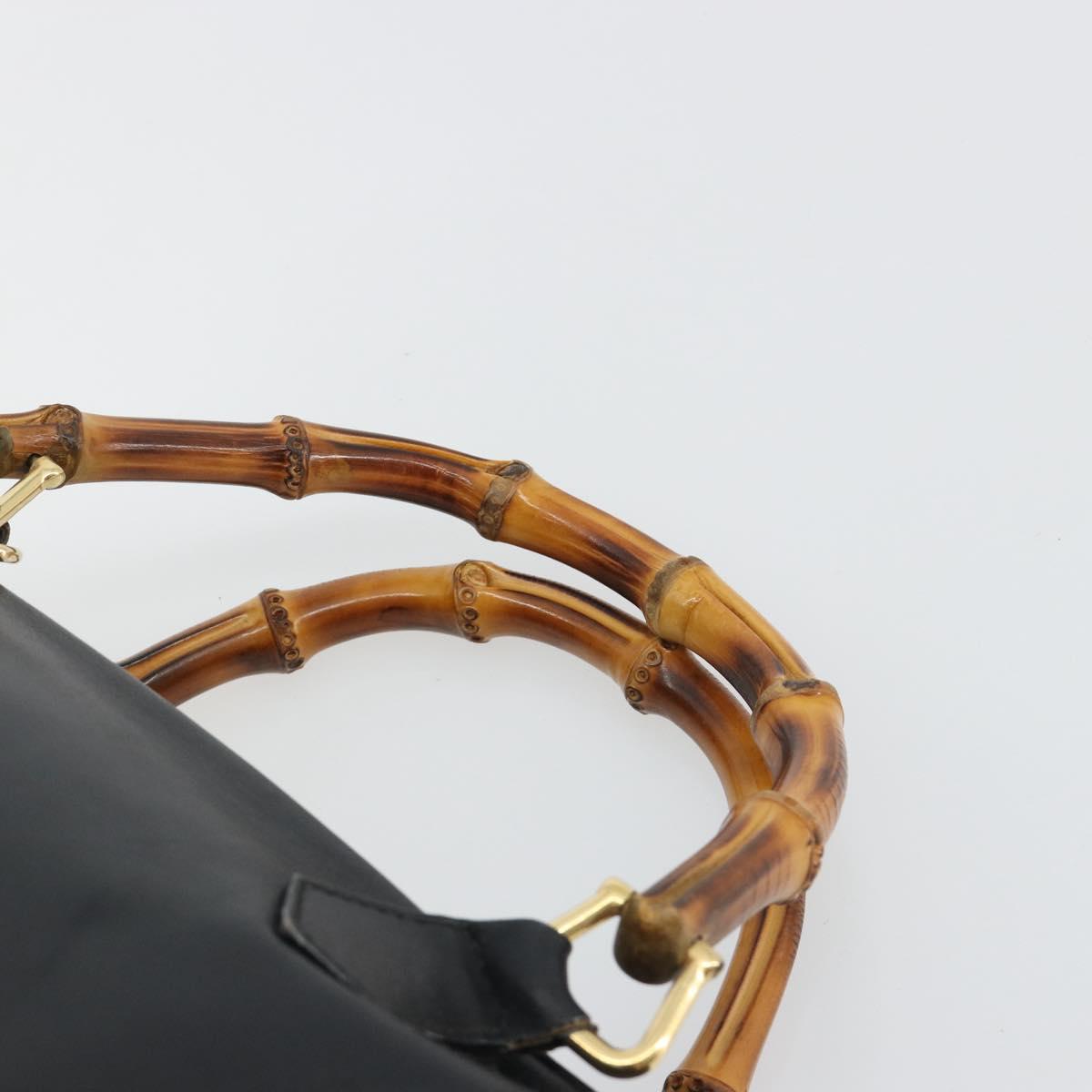 GUCCI Bamboo Hand Bag Leather Black Gold 000 122 0294 Auth bs36025