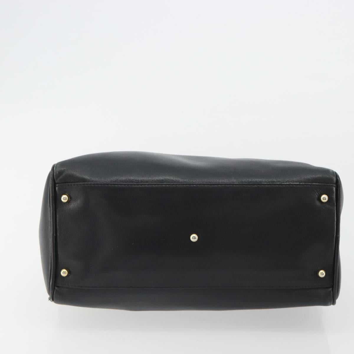 GUCCI Bamboo Hand Bag Leather Black Gold 000 122 0294 Auth bs36025