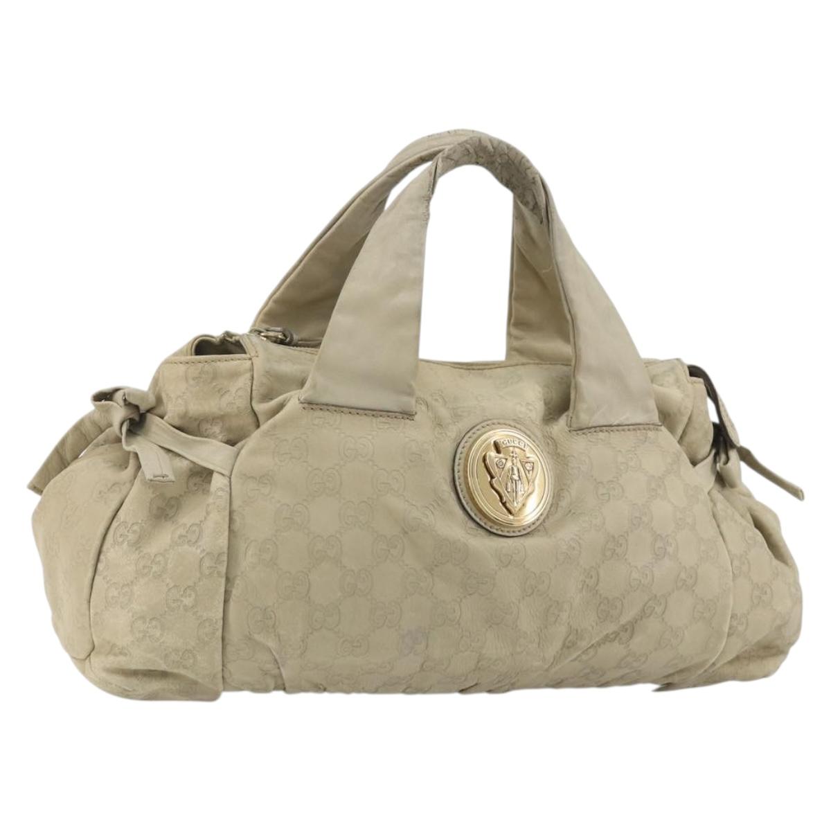 GUCCI GG Canvas Guccissima Hand Bag Leather Ivory Gold 197020 Auth bs36026