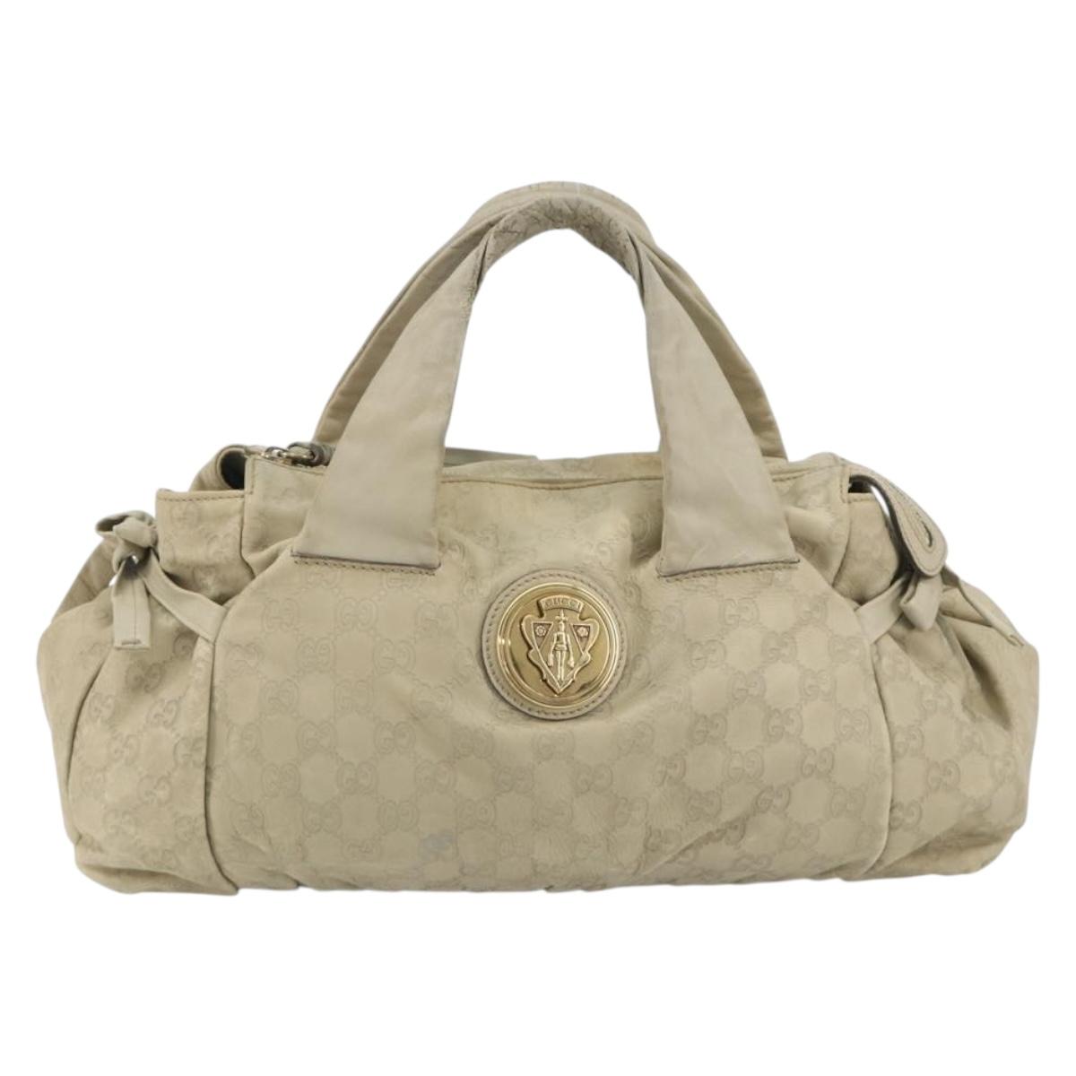 GUCCI GG Canvas Guccissima Hand Bag Leather Ivory Gold 197020 Auth bs36026