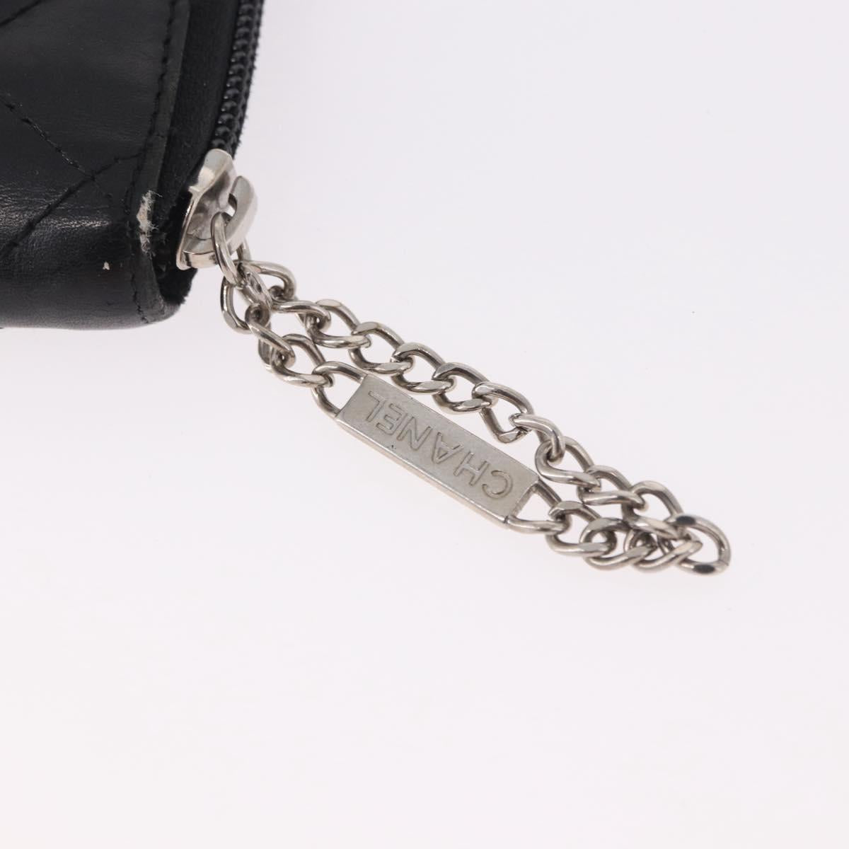 CHANEL Cambon Line Long Wallet Lamb Skin Black CC Auth bs36030