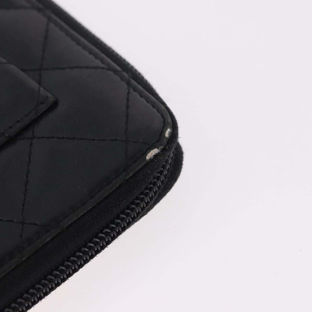 CHANEL Cambon Line Long Wallet Lamb Skin Black CC Auth bs36030