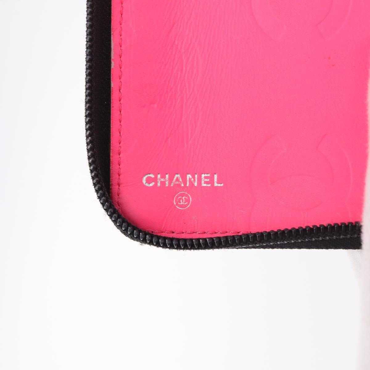 CHANEL Cambon Line Long Wallet Lamb Skin Black CC Auth bs36030