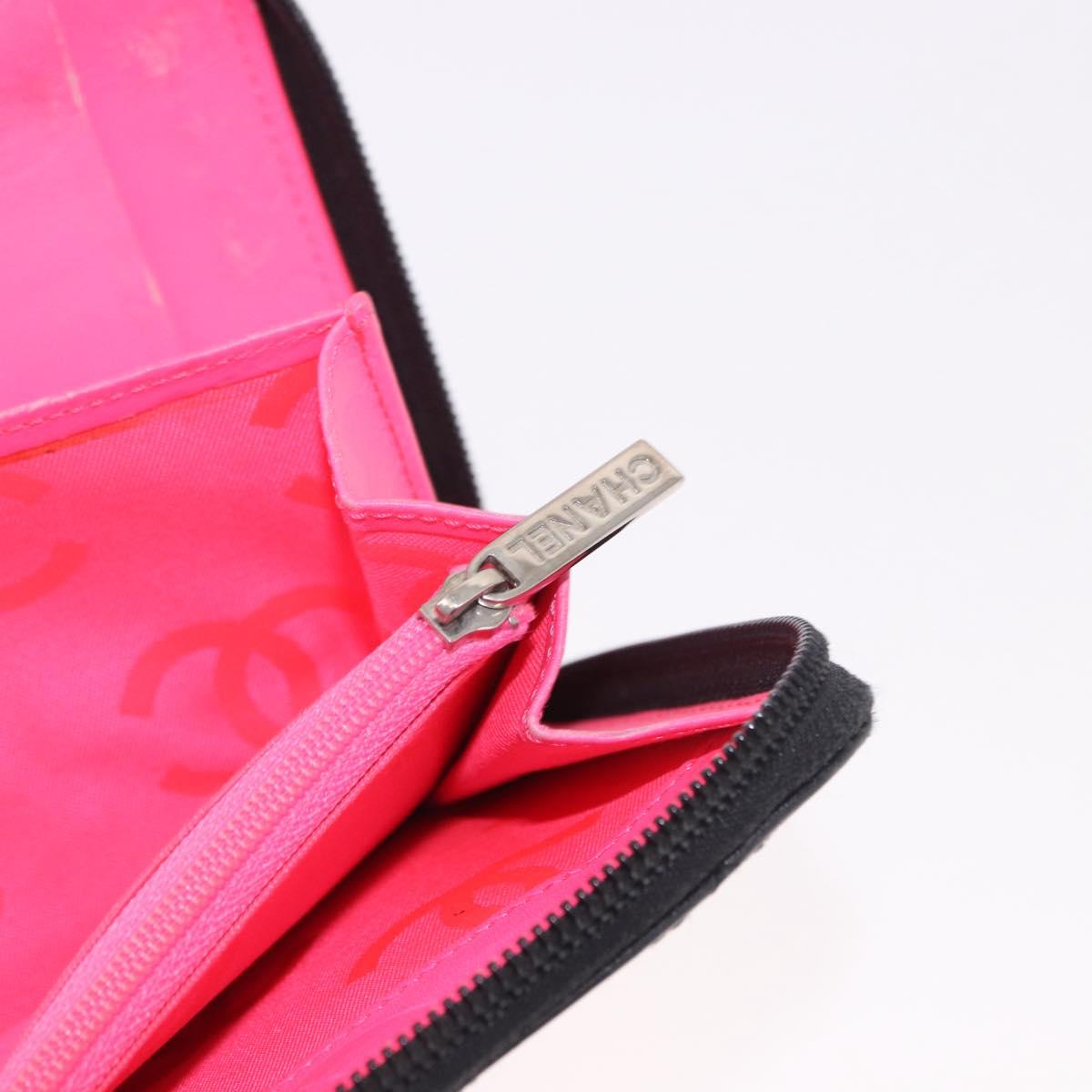 CHANEL Cambon Line Long Wallet Lamb Skin Black CC Auth bs36030
