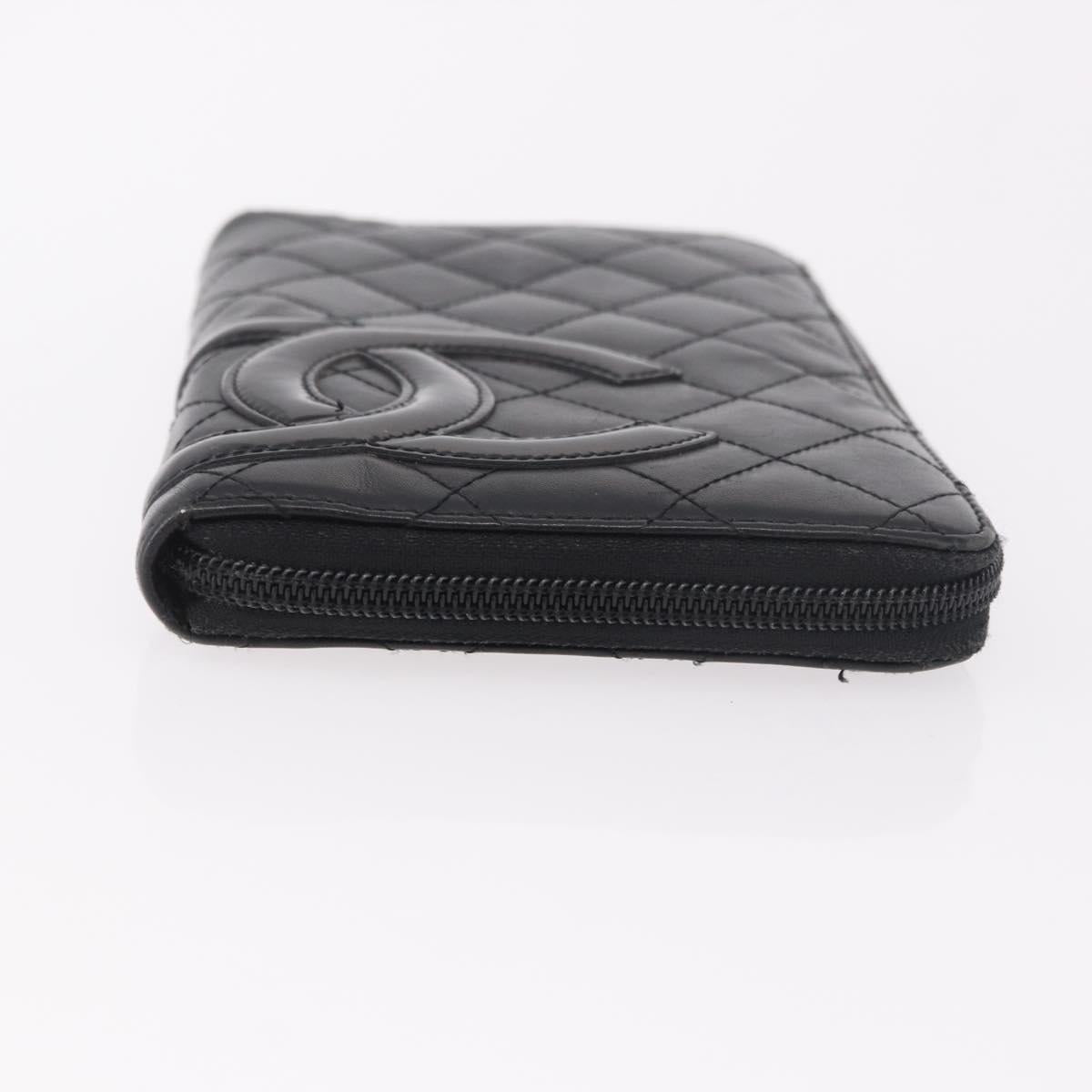 CHANEL Cambon Line Long Wallet Lamb Skin Black CC Auth bs36030