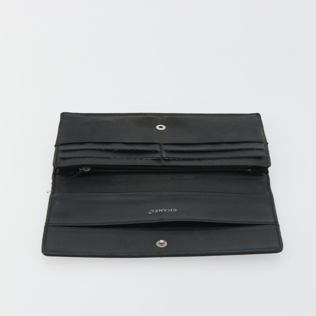 CHANEL New Travel Line Long Wallet Nylon Black Silver CC Auth bs36031