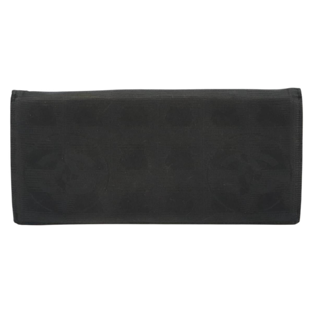 CHANEL New Travel Line Long Wallet Nylon Black Silver CC Auth bs36031