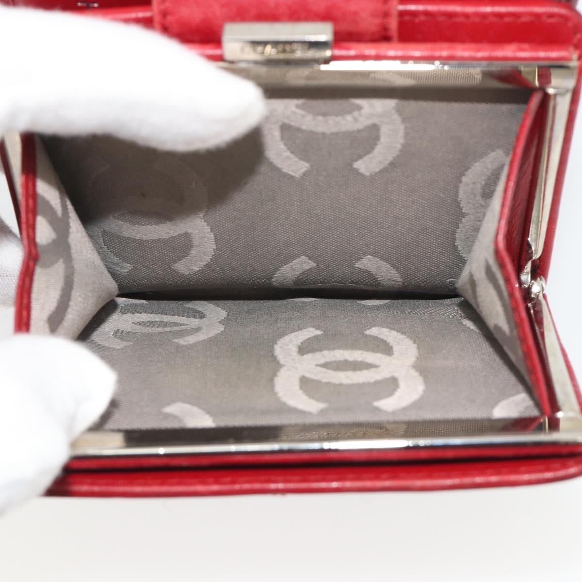 CHANEL Matelasse Long Wallet Lamb Skin Red Silver CC Auth bs36032