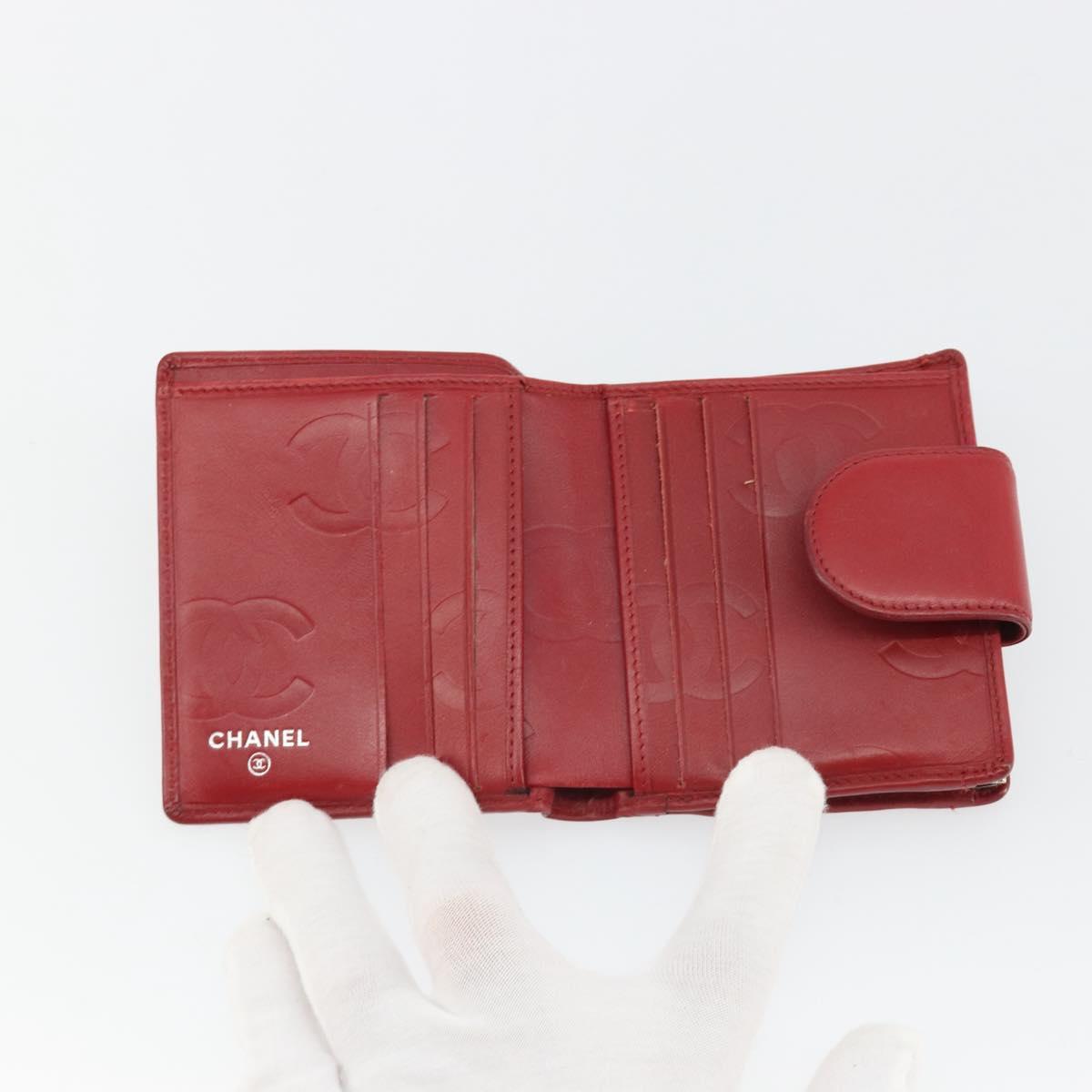 CHANEL Matelasse Long Wallet Lamb Skin Red Silver CC Auth bs36032
