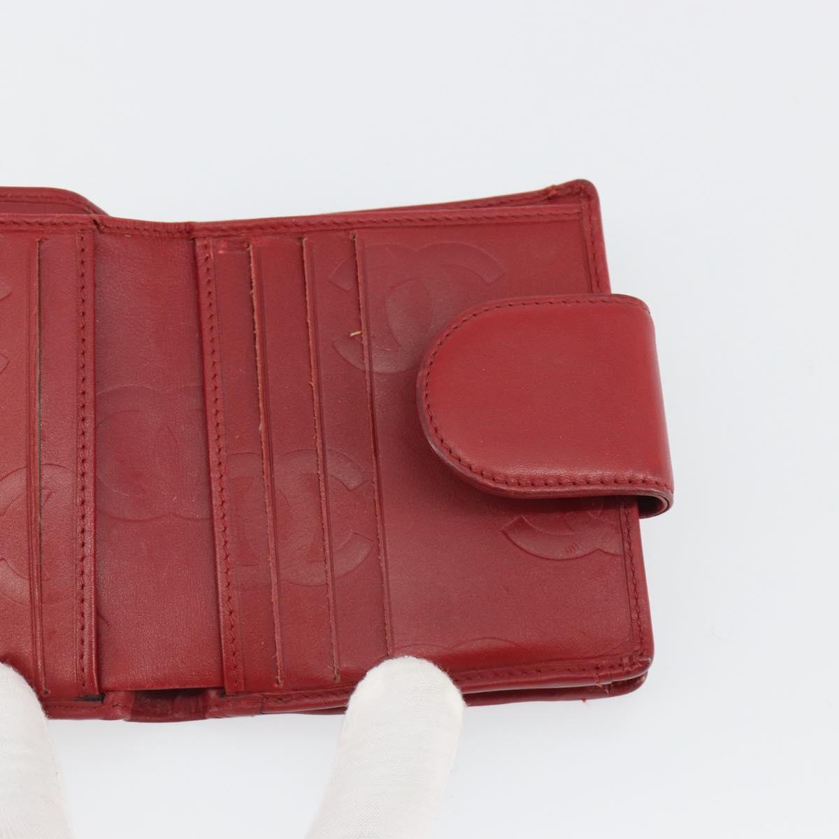CHANEL Matelasse Long Wallet Lamb Skin Red Silver CC Auth bs36032