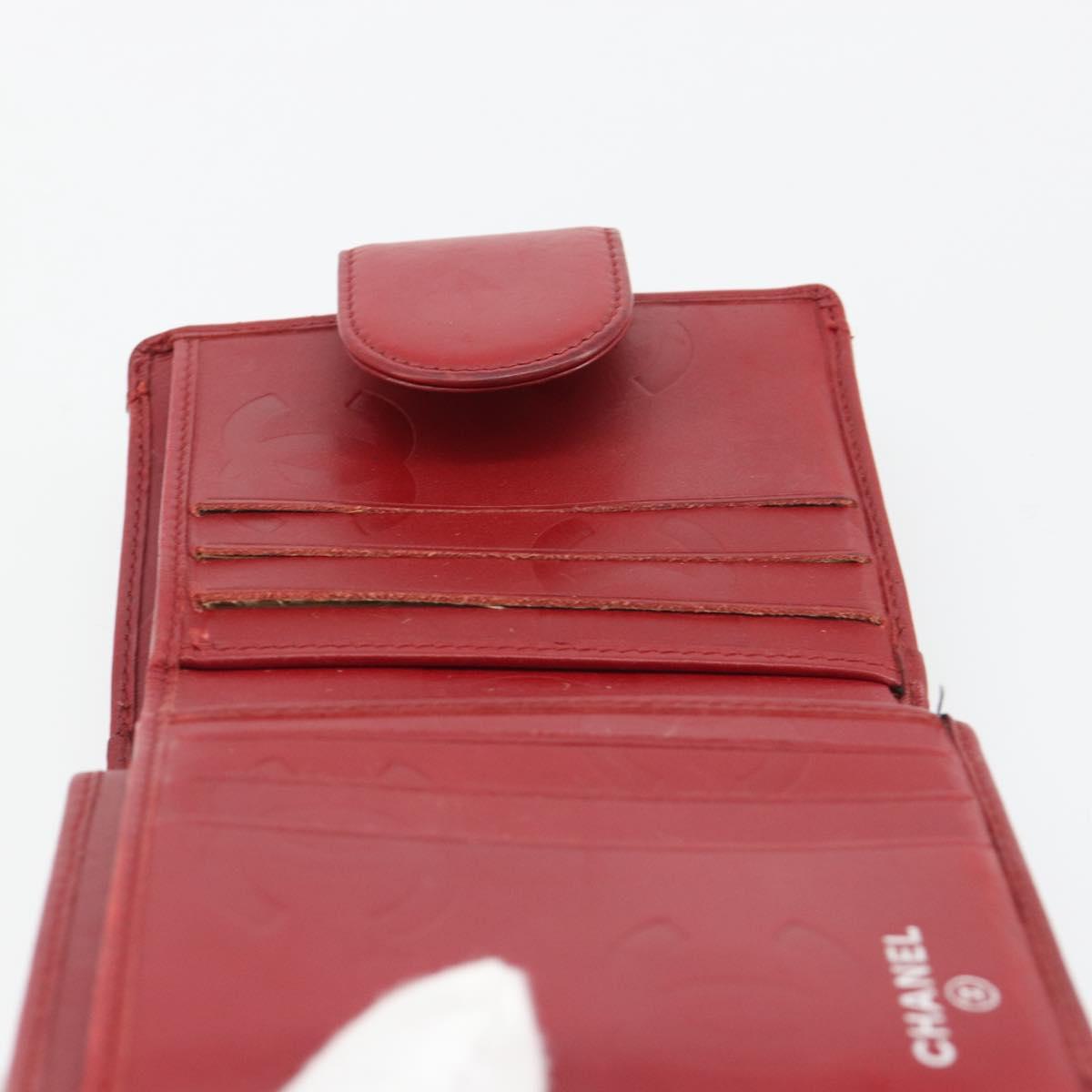 CHANEL Matelasse Long Wallet Lamb Skin Red Silver CC Auth bs36032