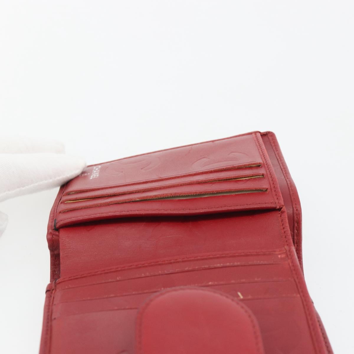 CHANEL Matelasse Long Wallet Lamb Skin Red Silver CC Auth bs36032