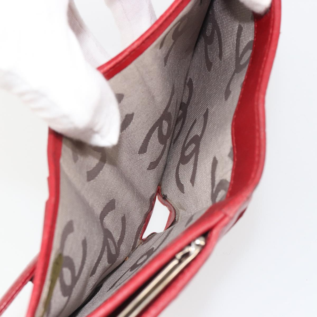 CHANEL Matelasse Long Wallet Lamb Skin Red Silver CC Auth bs36032