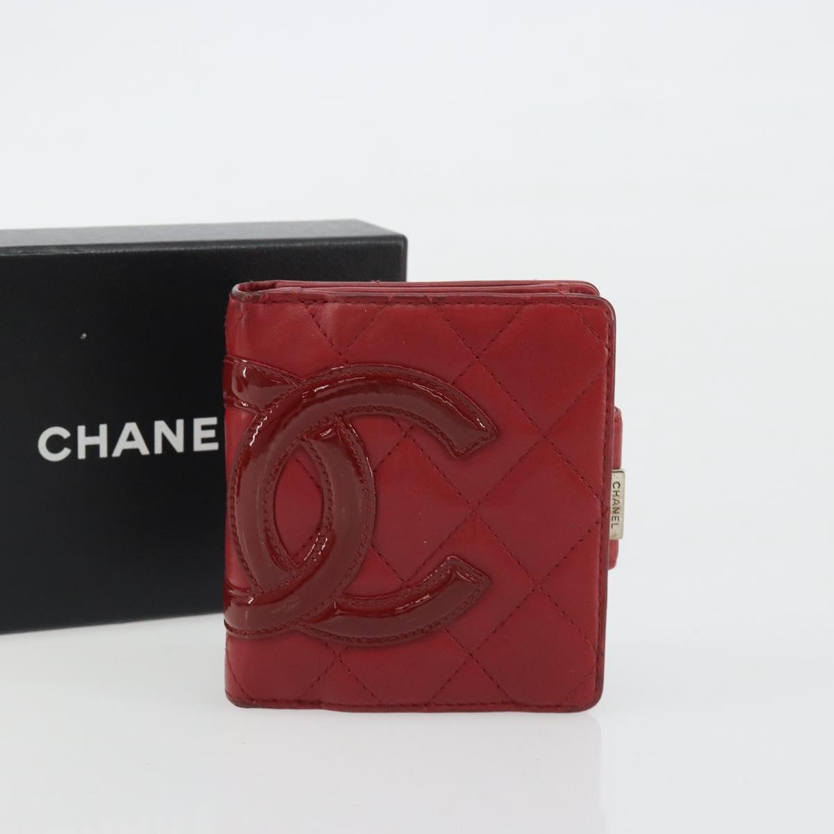 CHANEL Matelasse Long Wallet Lamb Skin Red Silver CC Auth bs36032