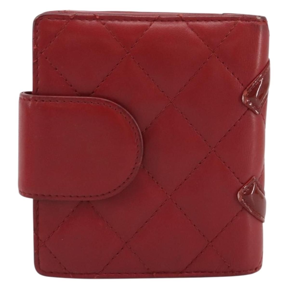 CHANEL Matelasse Long Wallet Lamb Skin Red Silver CC Auth bs36032