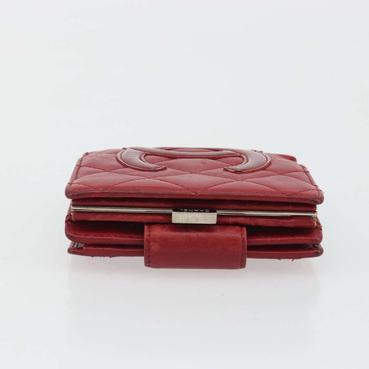 CHANEL Matelasse Long Wallet Lamb Skin Red Silver CC Auth bs36032