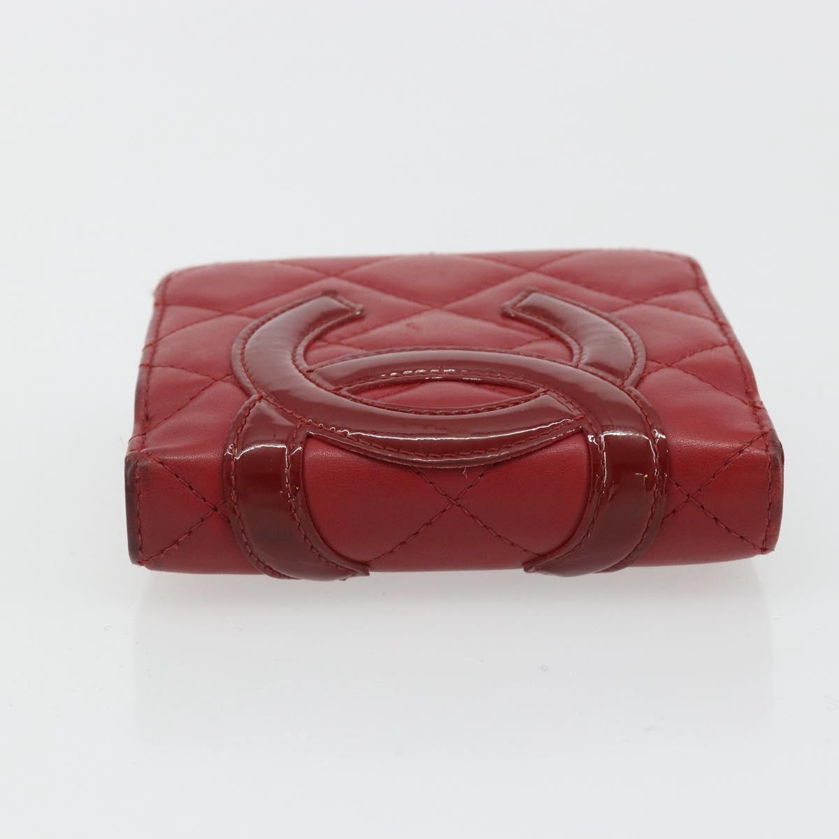 CHANEL Matelasse Long Wallet Lamb Skin Red Silver CC Auth bs36032