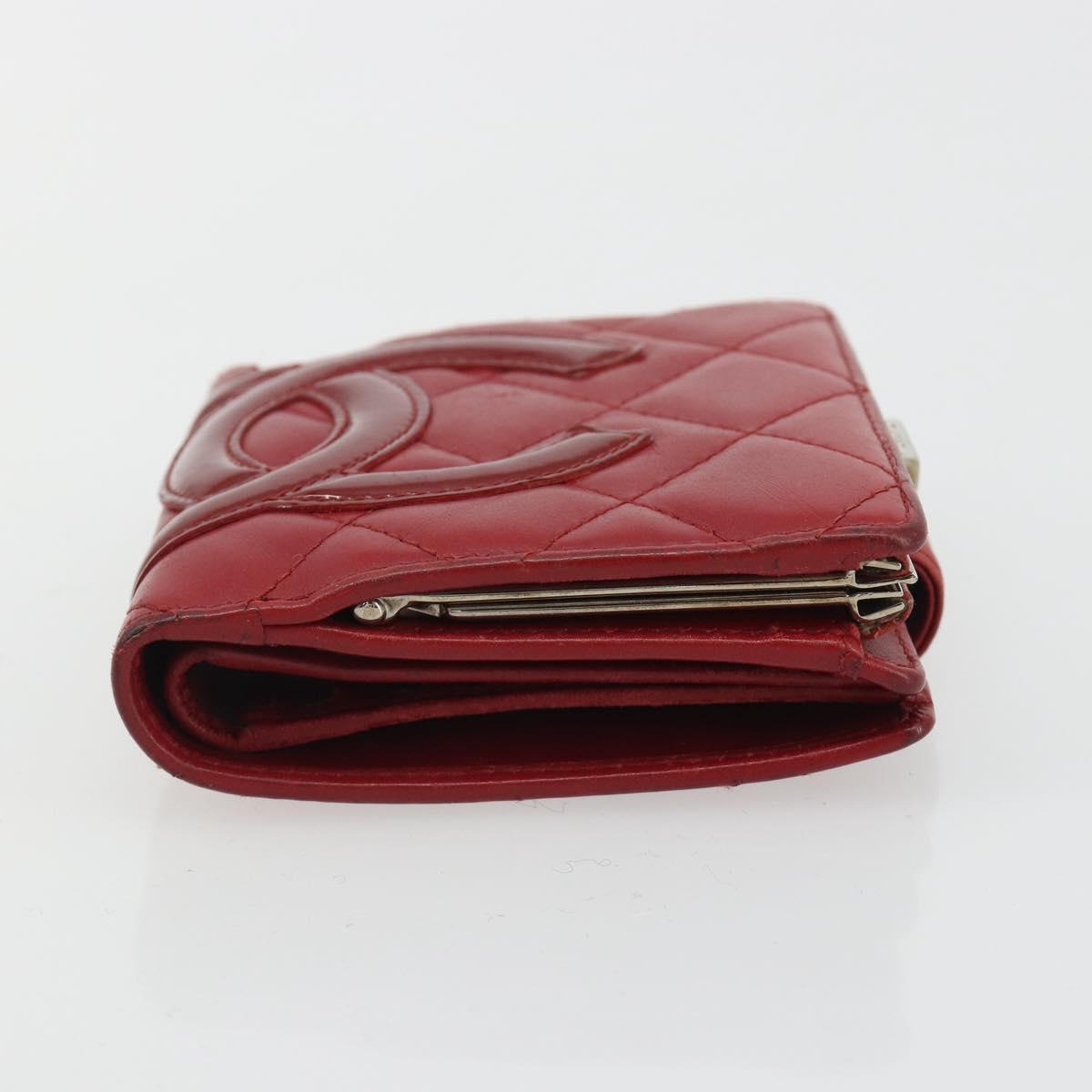 CHANEL Matelasse Long Wallet Lamb Skin Red Silver CC Auth bs36032
