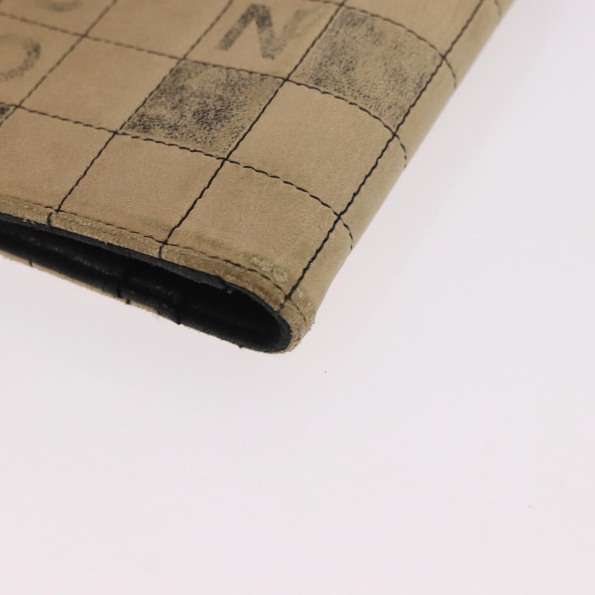 CHANEL Choco Bar Long Wallet Lamb Skin Beige CC Auth bs36033
