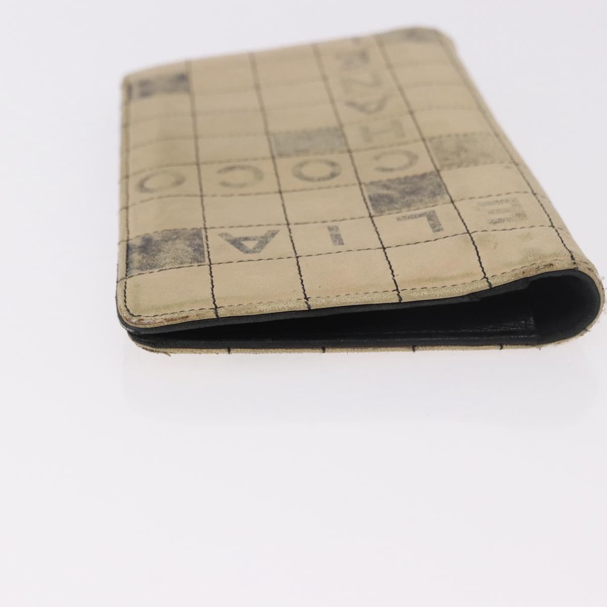 CHANEL Choco Bar Long Wallet Lamb Skin Beige CC Auth bs36033