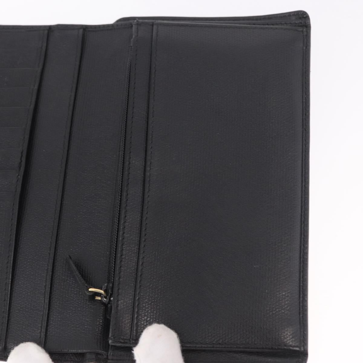 CHANEL Long Wallet Leather Black Gold CC Auth bs36037