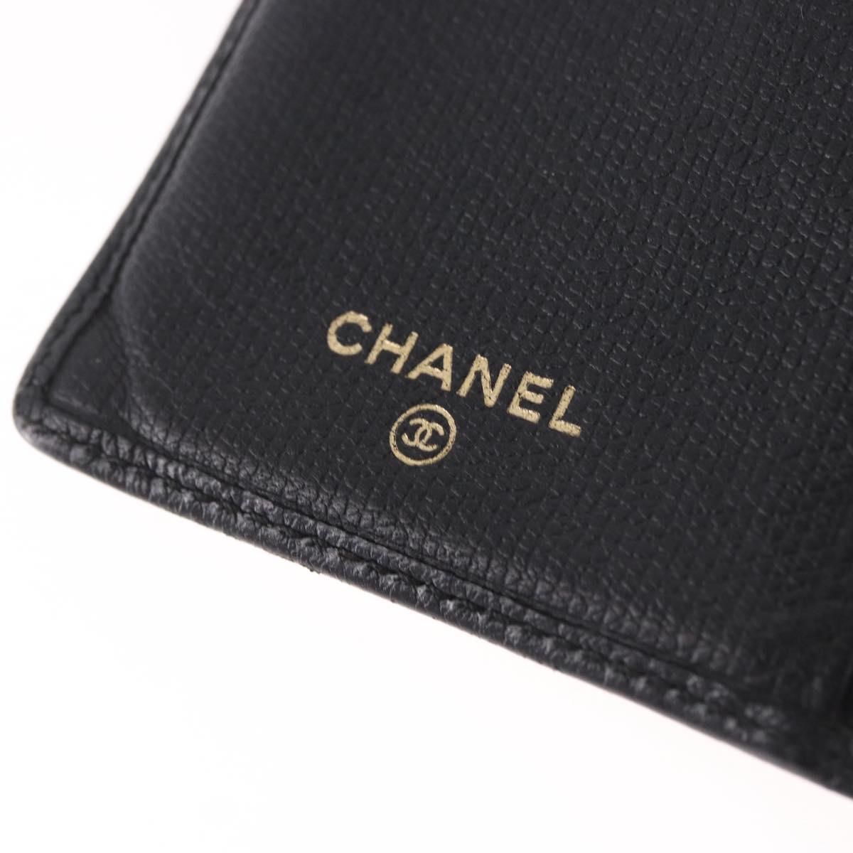 CHANEL Long Wallet Leather Black Gold CC Auth bs36037