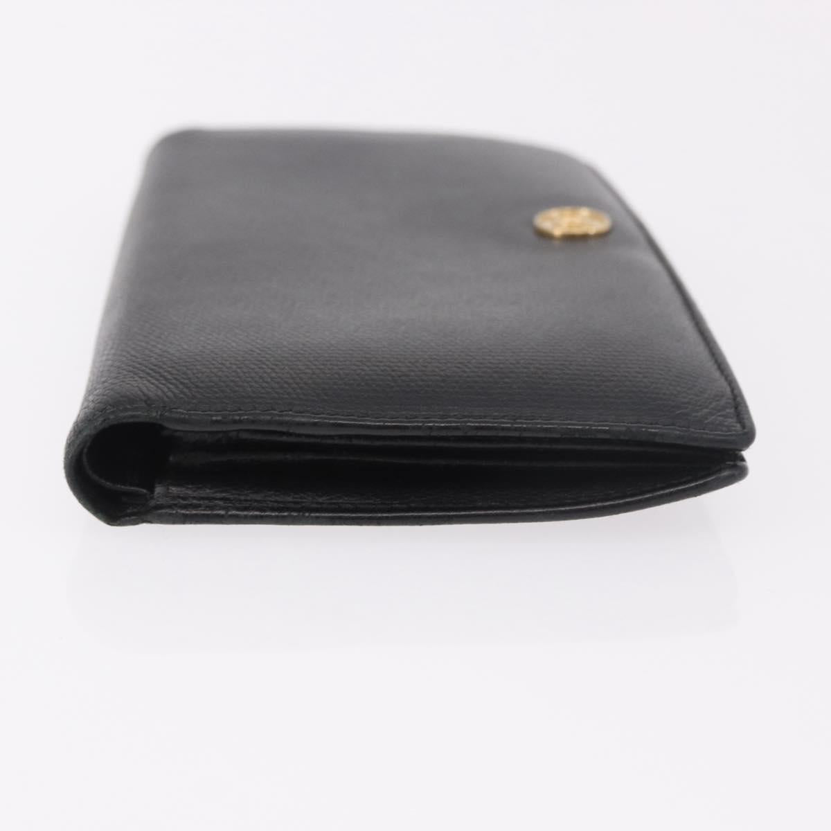CHANEL Long Wallet Leather Black Gold CC Auth bs36037