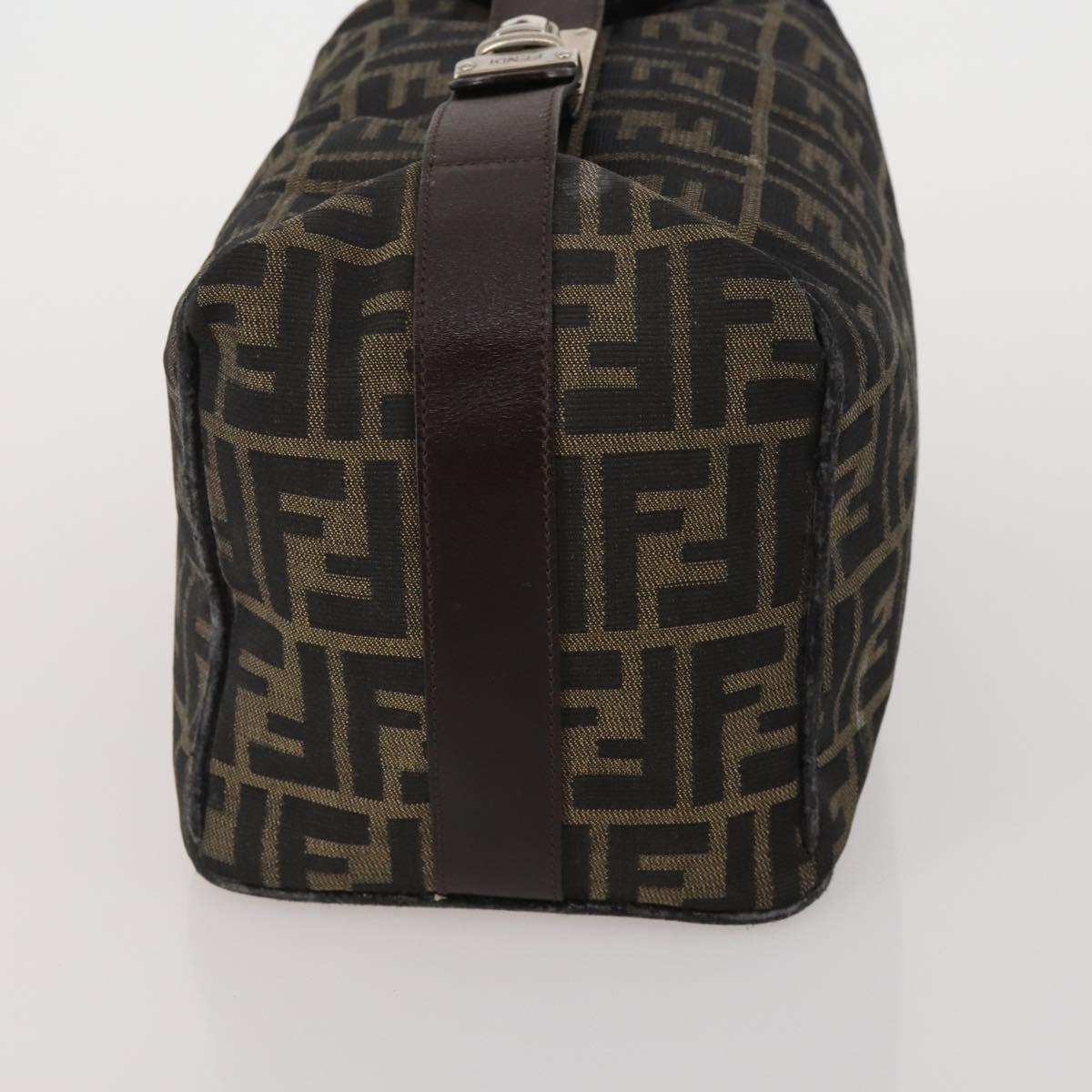 FENDI Zucca Canvas Hand Bag Coated Canvas 2 Set Brown Black Auth bs36051