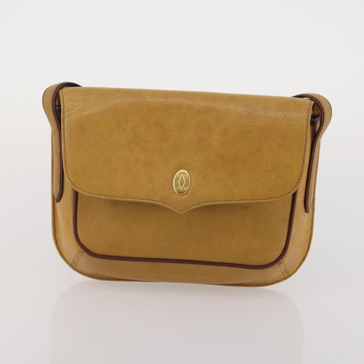CARTIER Must Line Shoulder Bag Leather 2 Set Bordeaux Yellow Auth bs36054