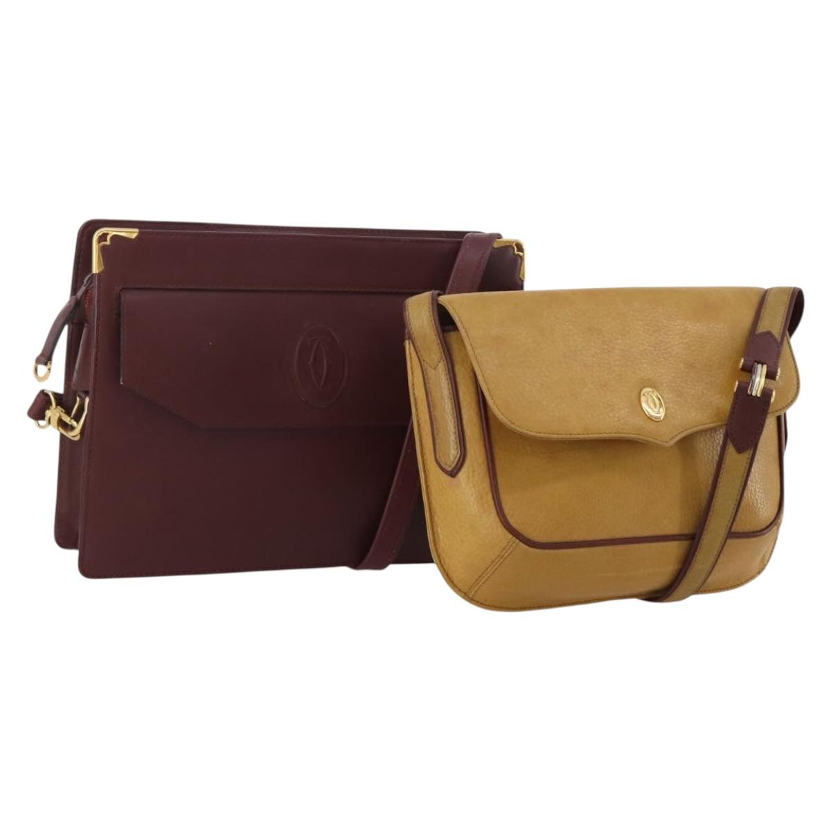 CARTIER Must Line Shoulder Bag Leather 2 Set Bordeaux Yellow Auth bs36054