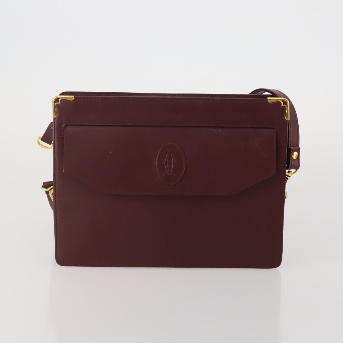 CARTIER Must Line Shoulder Bag Leather 2 Set Bordeaux Yellow Auth bs36054