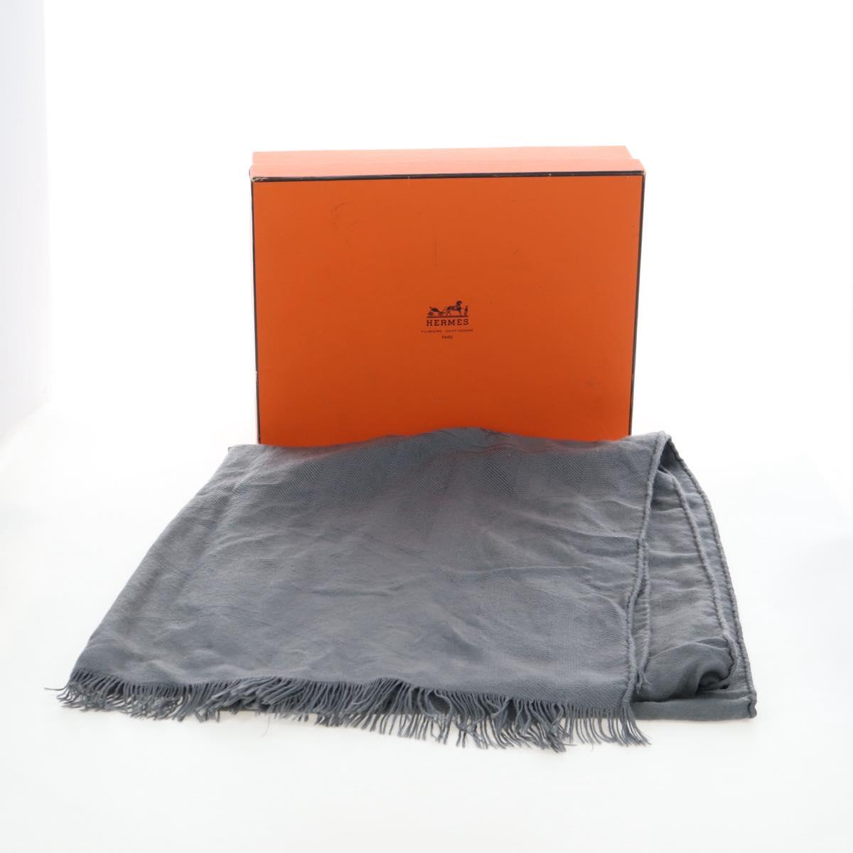 HERMES New Libris Stole Cashmere Gray Auth bs36055