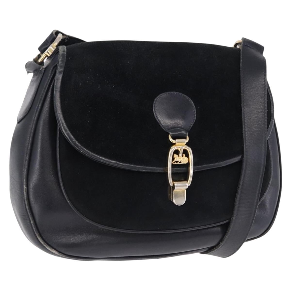 CELINE Shoulder Bag Suede Black Gold Auth bs36058