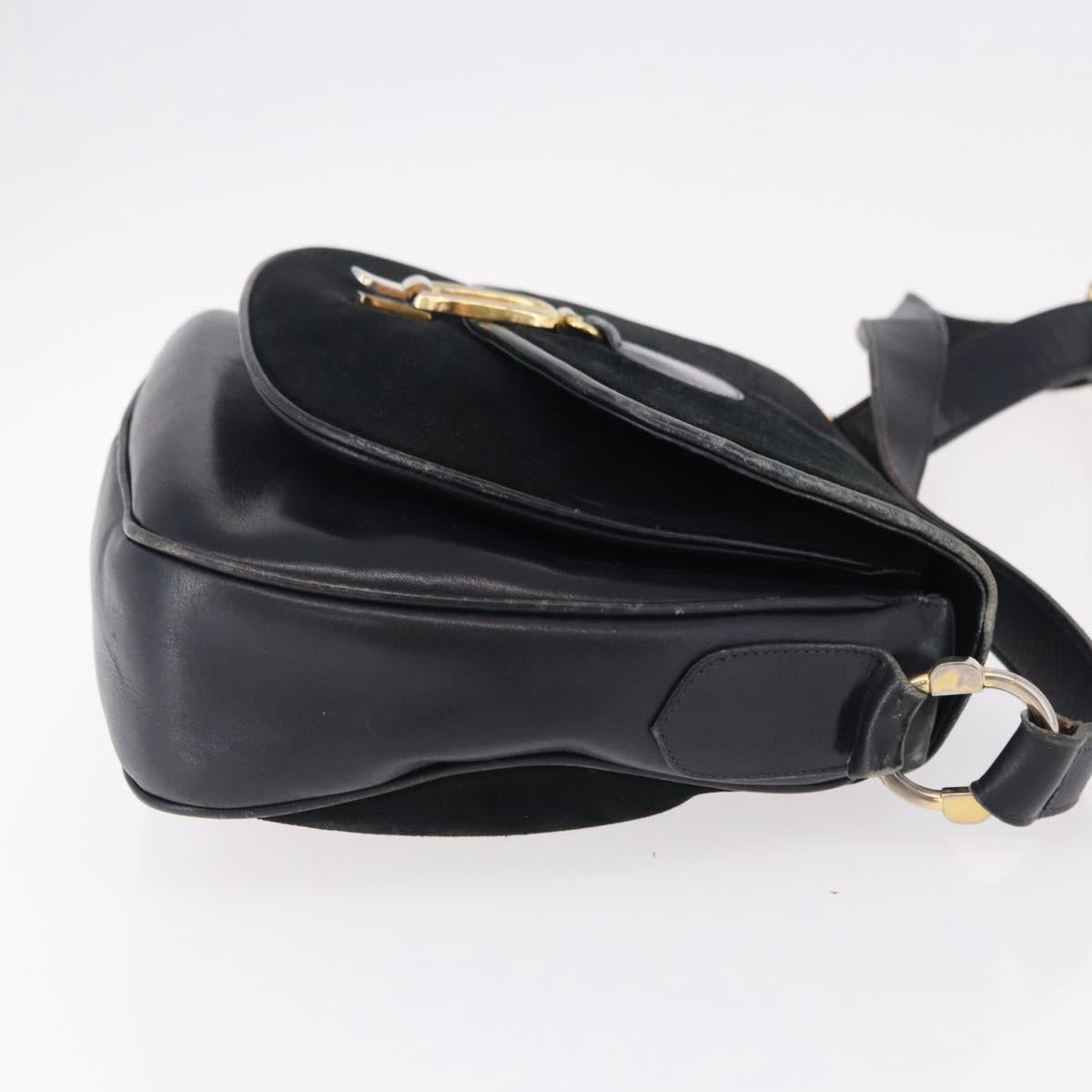 CELINE Shoulder Bag Suede Black Gold Auth bs36058