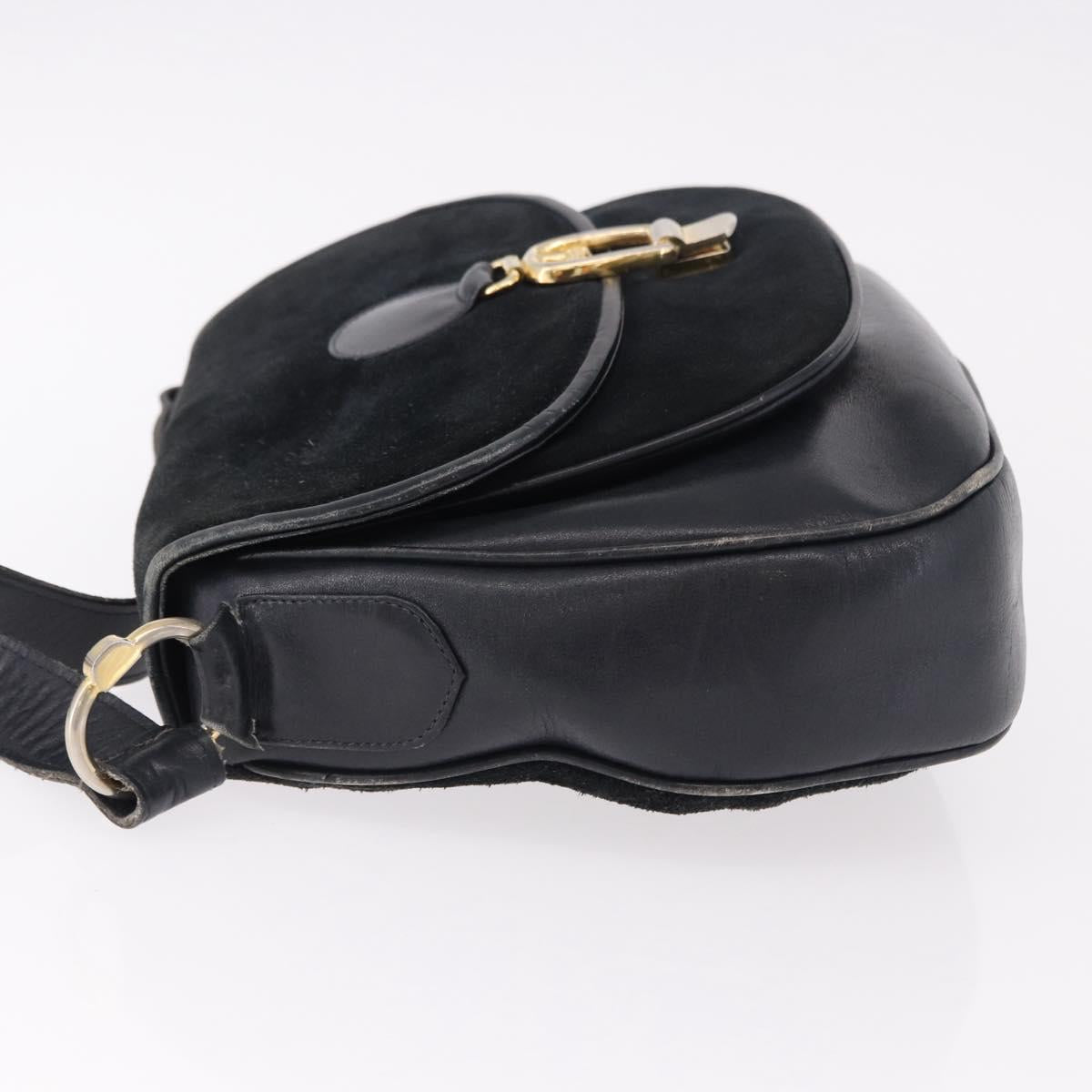 CELINE Shoulder Bag Suede Black Gold Auth bs36058
