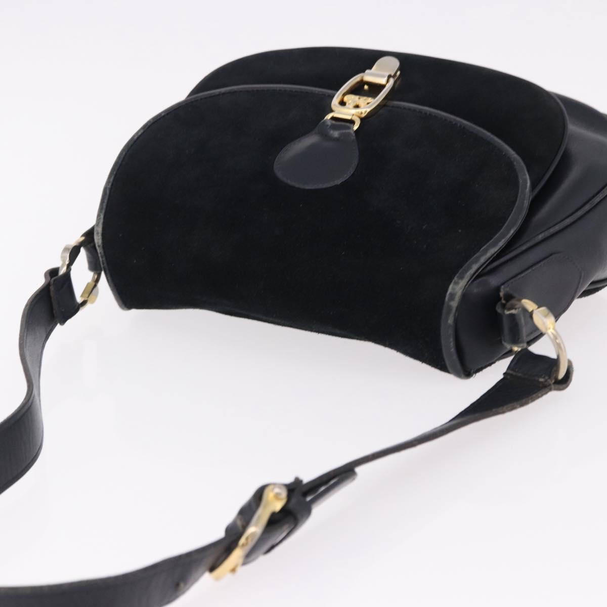 CELINE Shoulder Bag Suede Black Gold Auth bs36058