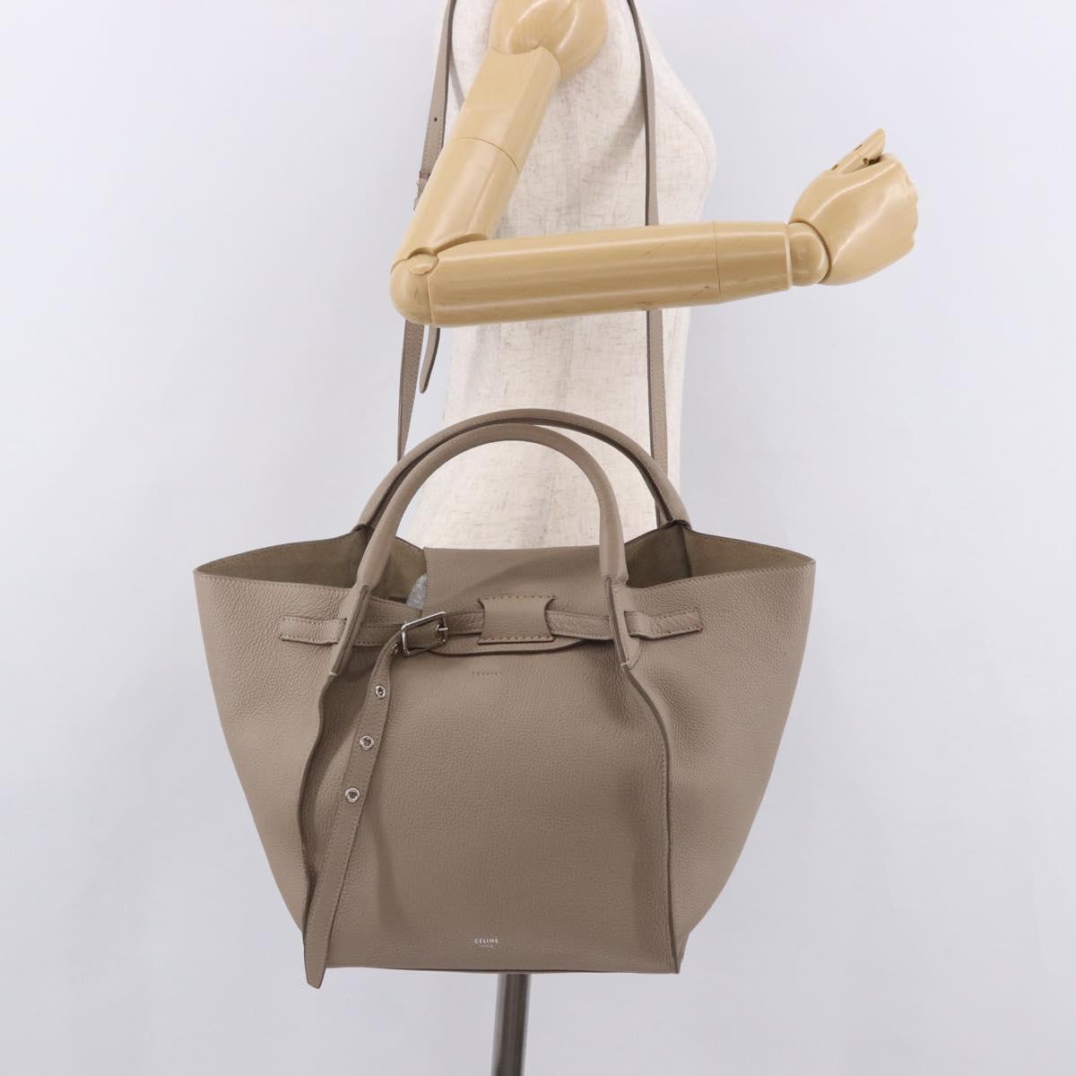 CELINE Big Bag Small Hand Bag Leather Gray Silver Auth bs36059M